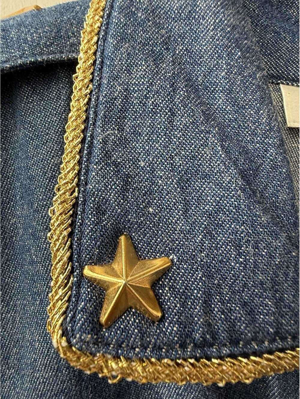 Vintage 80s Rafael Gold Star Studded Denim Maxi Dress 100% Cotton Western Small - Picture 4 of 9